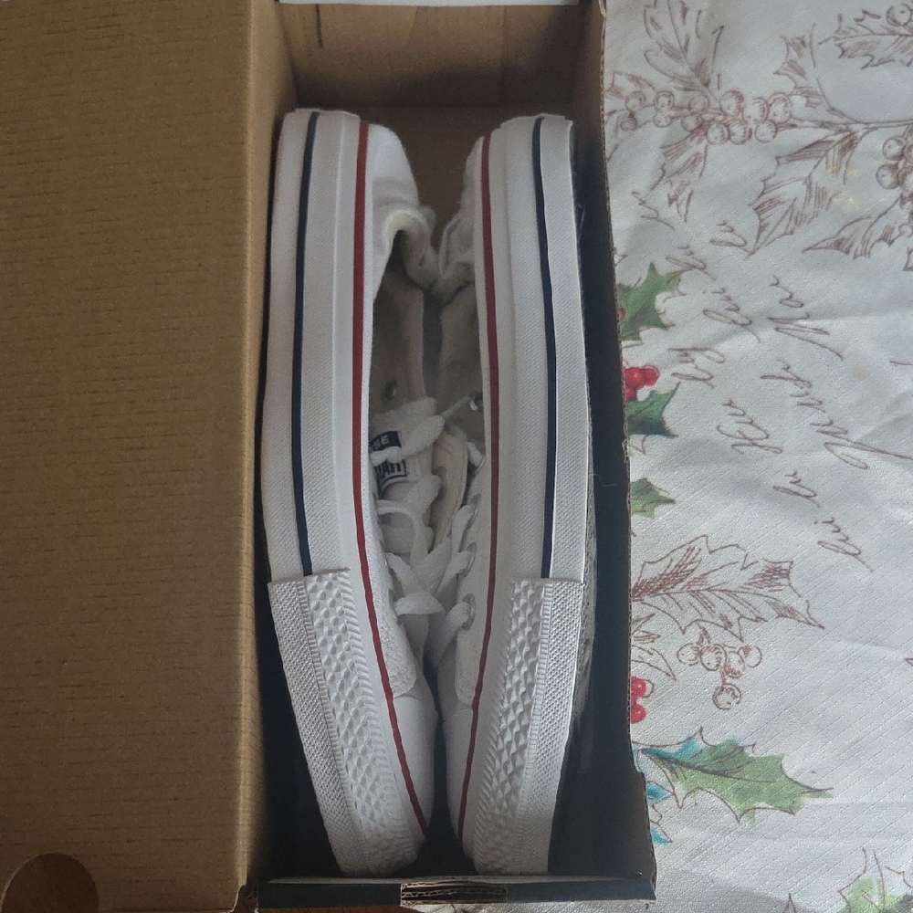 Converse Classic White Sneakers with Red and Blue Details